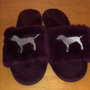 Burgundy furry slippers by PINK size M US 7-8